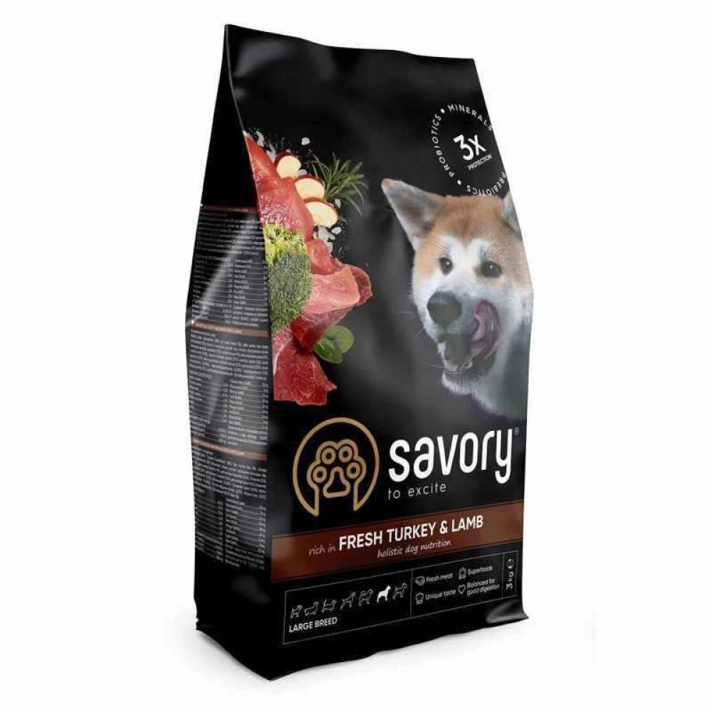 Savory Fresh Lamb & Turkey Adult Large Breeds Сухой корм для взрослых собак больших пород, индейка 3кг