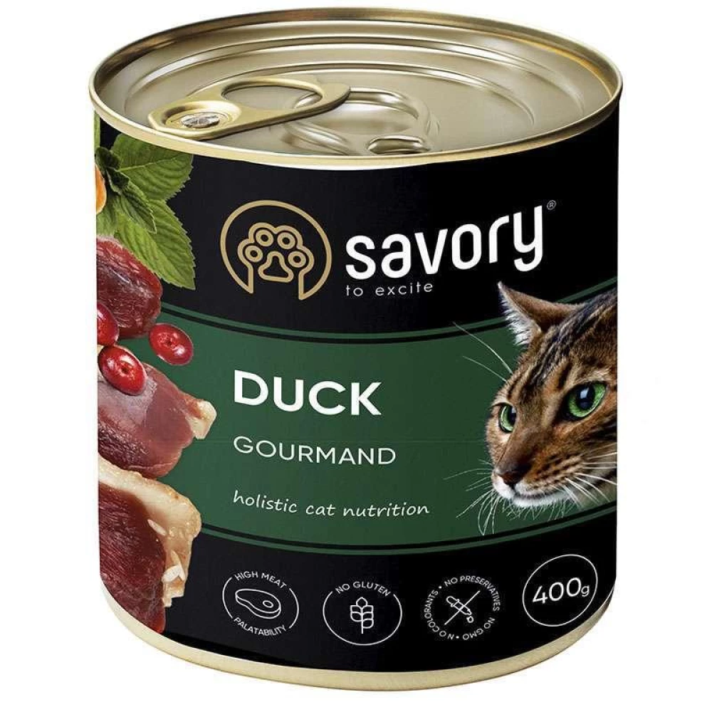 Savory Cat Gourmand Duck Влажный корм из мяса утки для взрослых кошек гурманов 400г