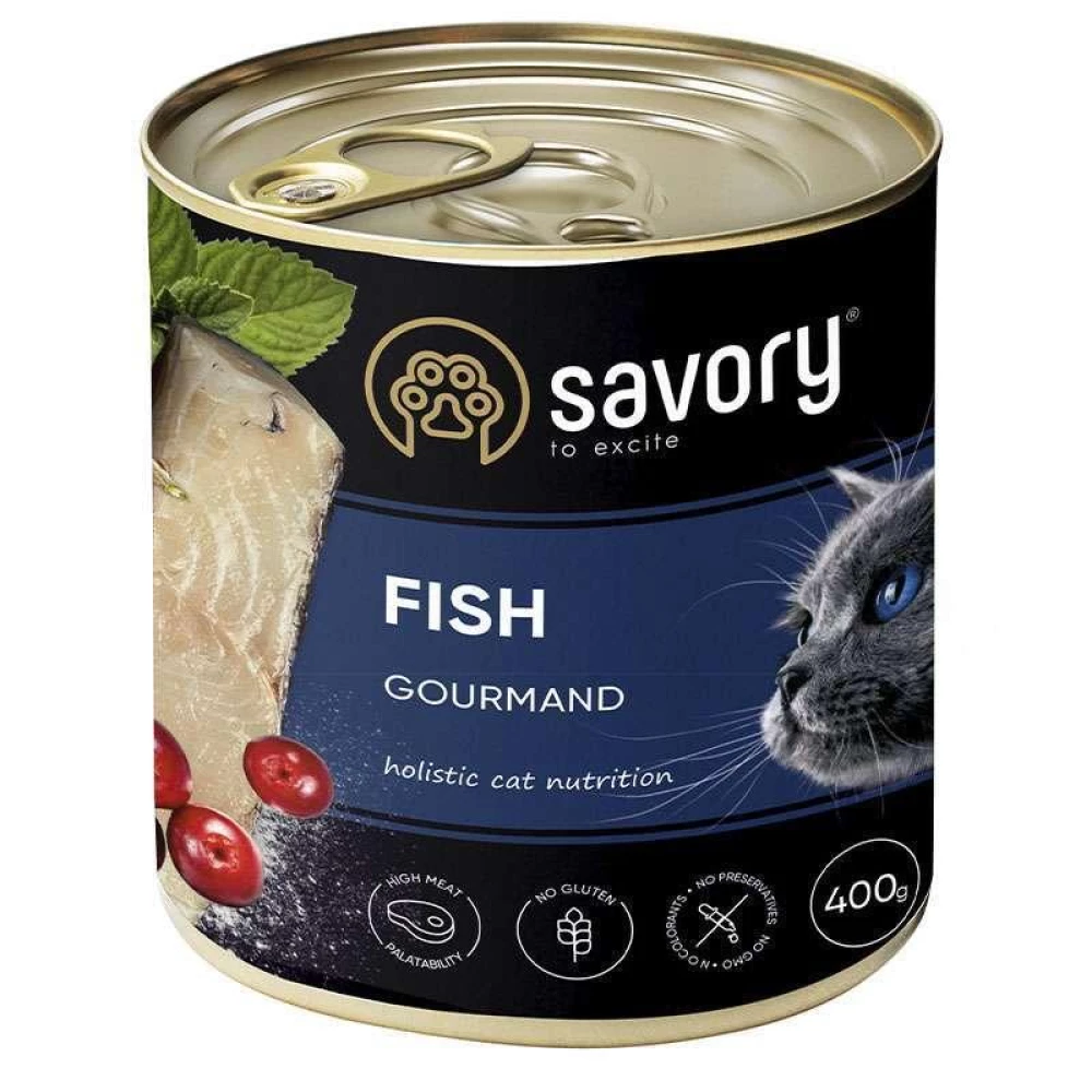 Savory Cat Gourmand Fish Влажный корм с рыбой для длинношерстных кошек гурманов 400г