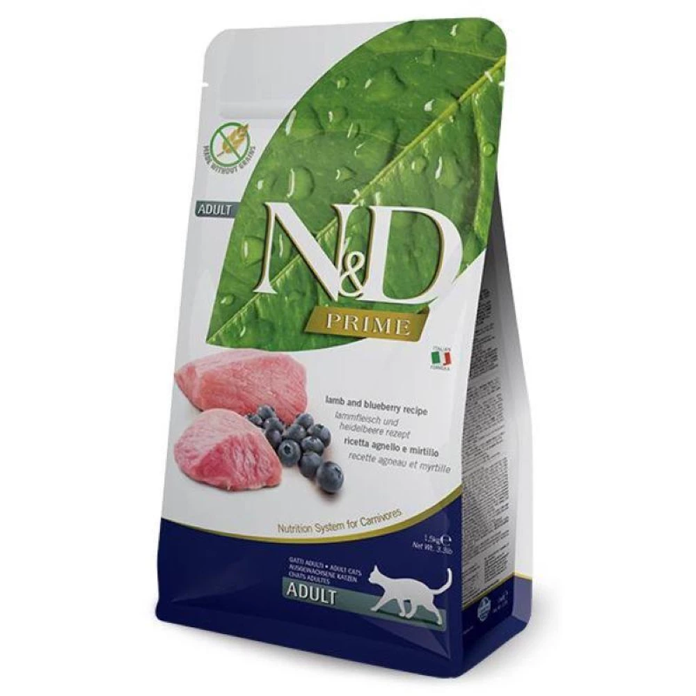 Farmina N&D Prime GF Adult Cat Lamb & Blueberry Сухой корм для взрослых кошек с ягненком, беззерновой 300г