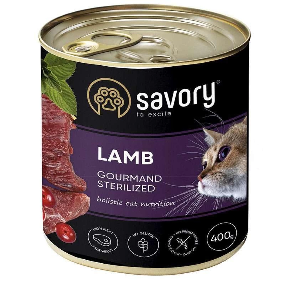 Savory Cat Gourmand Sterilized Lamb Влажный корм c ягненком для стерилизованных кошек всех пород 400г