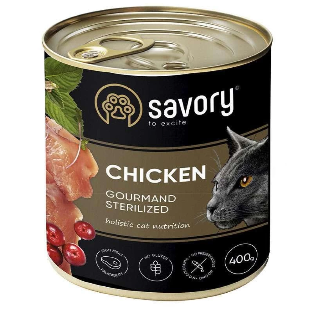 Savory Cat Gourmand Sterilized Сhicken Влажный корм c курицей для стерилизованных кошек всех пород 400г