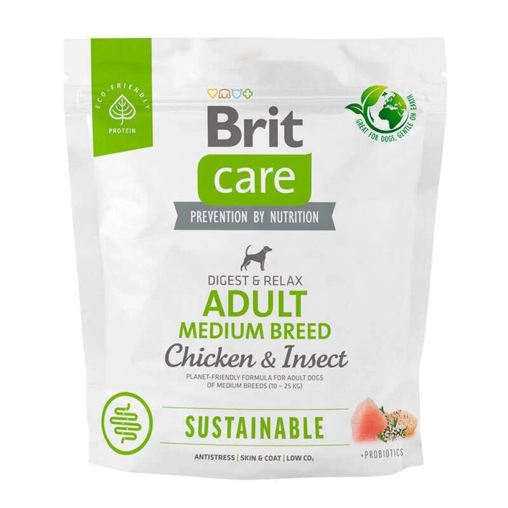Brit care Sustainable Adult Medium Breed Сухой корм для взрослых собак средних пород, курица и насекомые 1кг