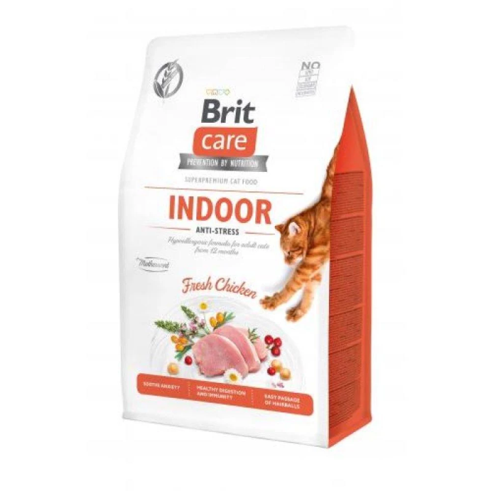 Brit care Indoor Anti-Stress Fresh Chicken Сухой корм для сидящих дома кошек, курица и индейка 7кг