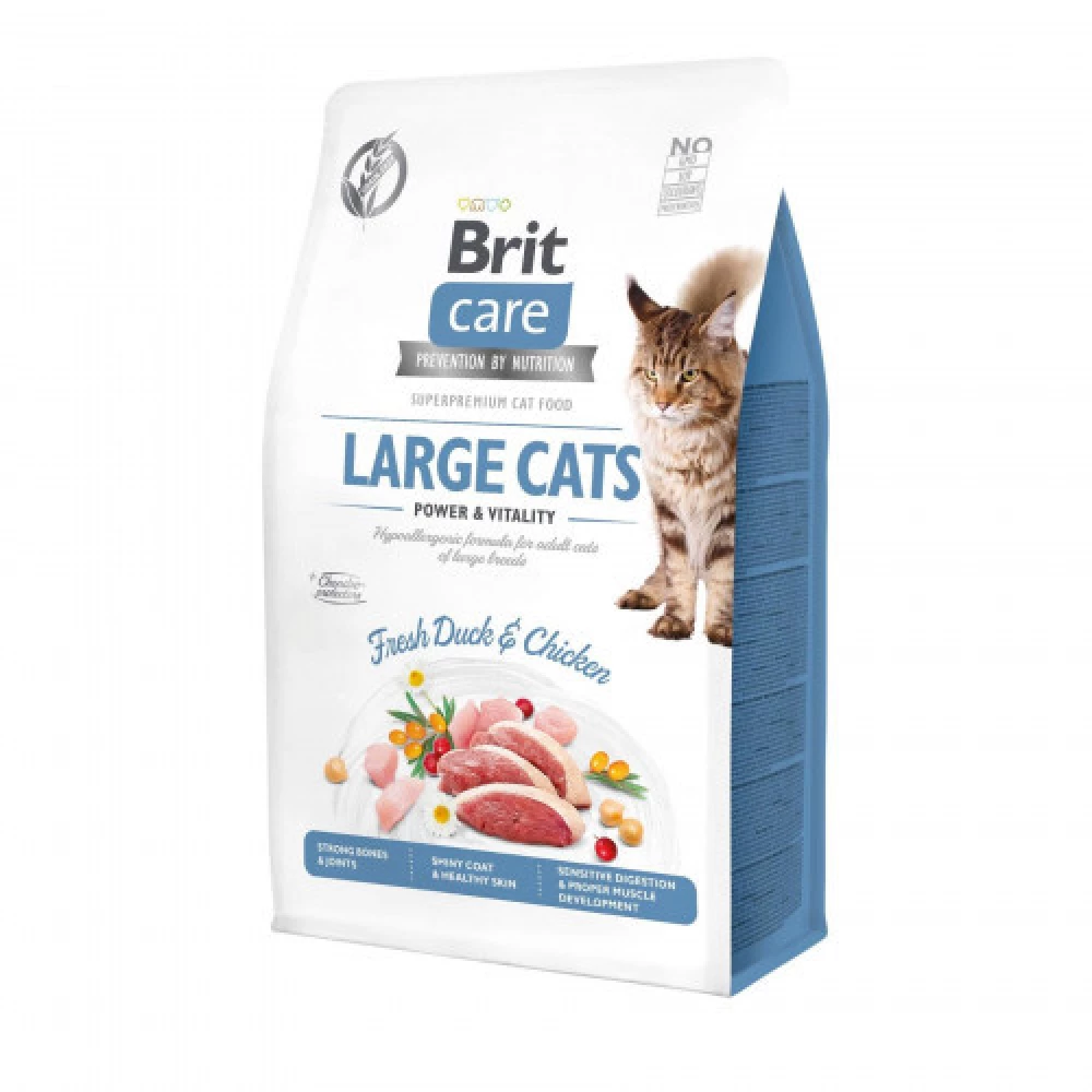 Brit care GF Large Cats Power & Vitality Сухой корм для взрослых кошек больших пород, утка и курица 7кг