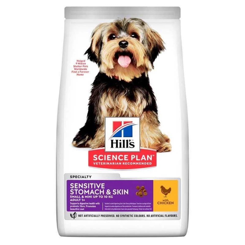 Hill“s Adult Sensitive Stomach & Skin Small & Mini Chicken Корм для взрослых собак мини пород с курицей 1,5 кг