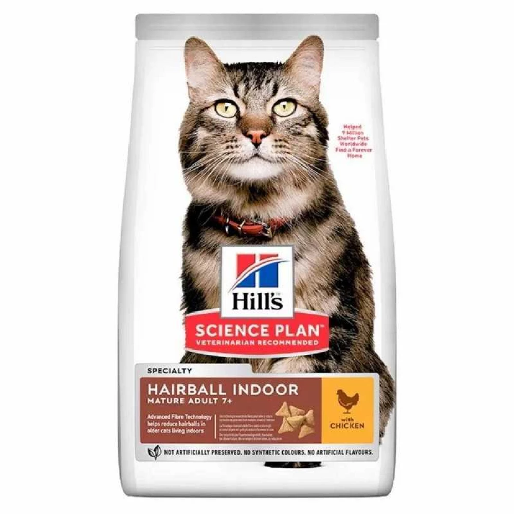 Hill“s SP Hairball Indoor Mature Adult 7+ Сухой корм с курицей для зрелых кошек живущих в помещении 1.5кг