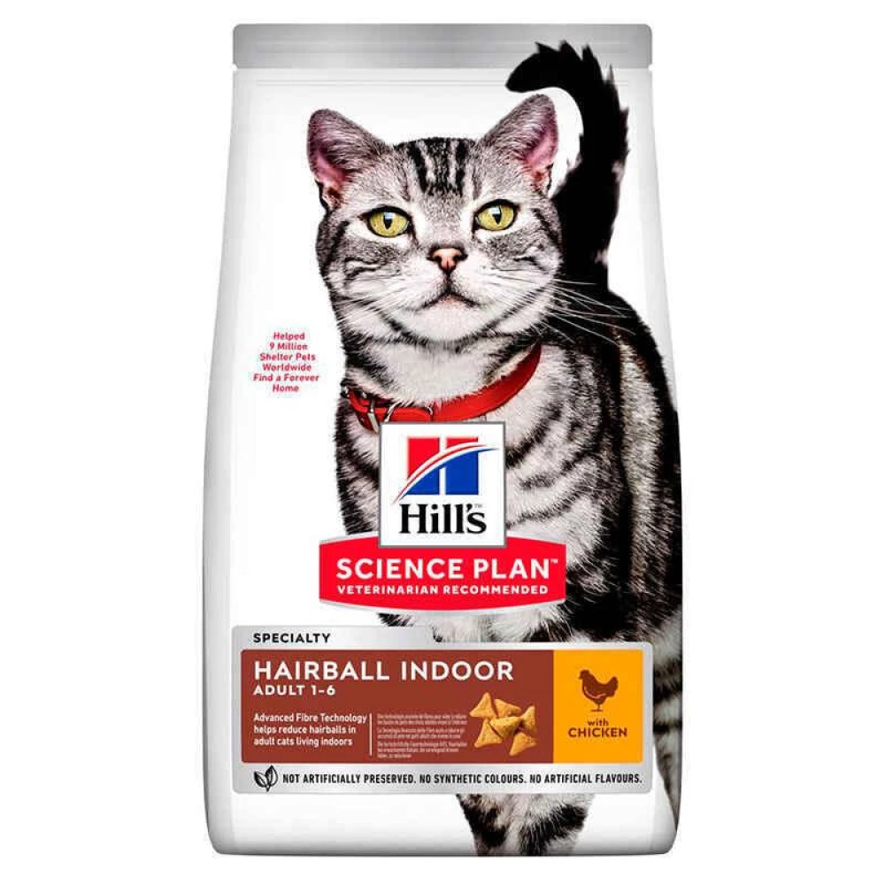 Hill“s SP Hairball Indoor Adult Cat with Chicken Сухой корм с курицей для взрослых домашних кошек 3кг