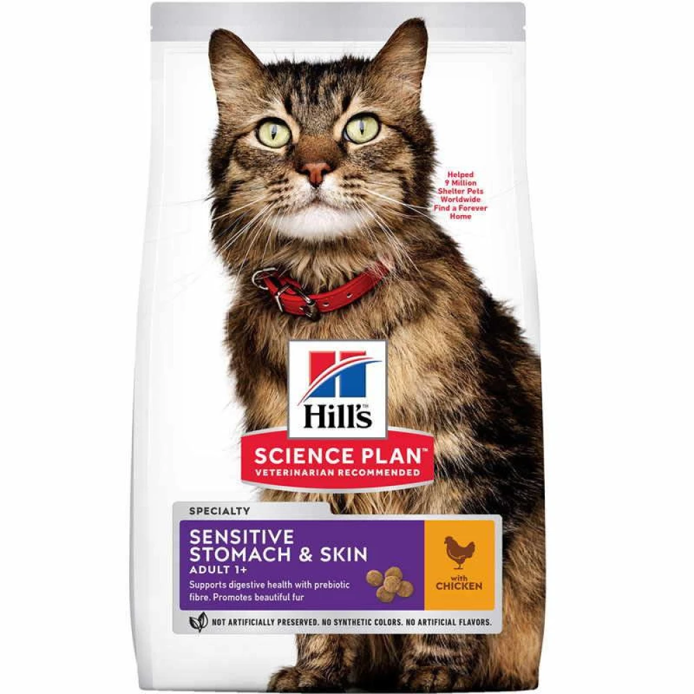 Hill“s SP Sensitive Stomach & Skin Adult Chicken Корм для кошек с чувствительным желудком и кожей, курица 7кг