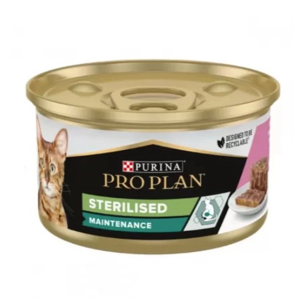 Pro Plan Sterilised Tuna Salmon Консерва для взрослых стерилизованных кошек, лосось (кусочки в паштете) 85г