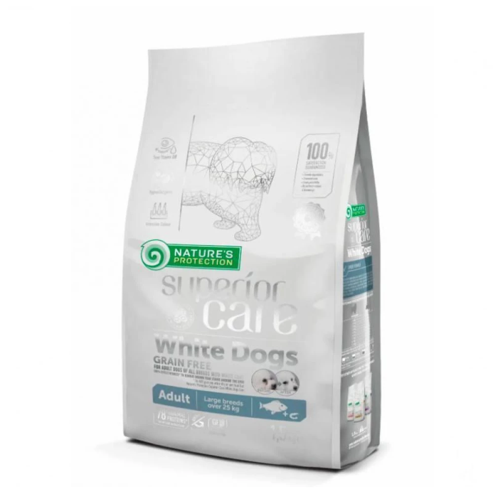 Nature“s Protection White Dogs White Adult Large Корм для взрослых собак больших пород с белой шерстью 1,5кг