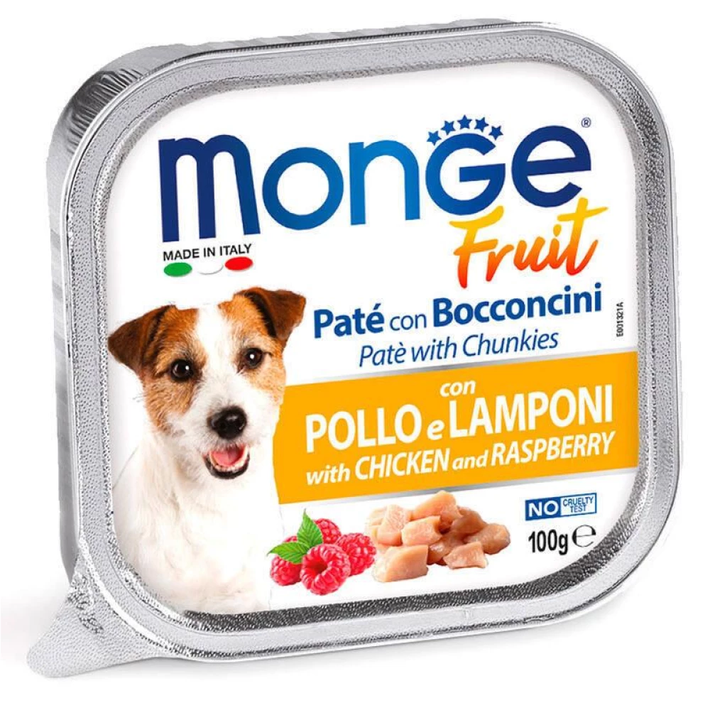 Monge DOG FRUIT Нежный паштет с курицей и малиной для собак 100г