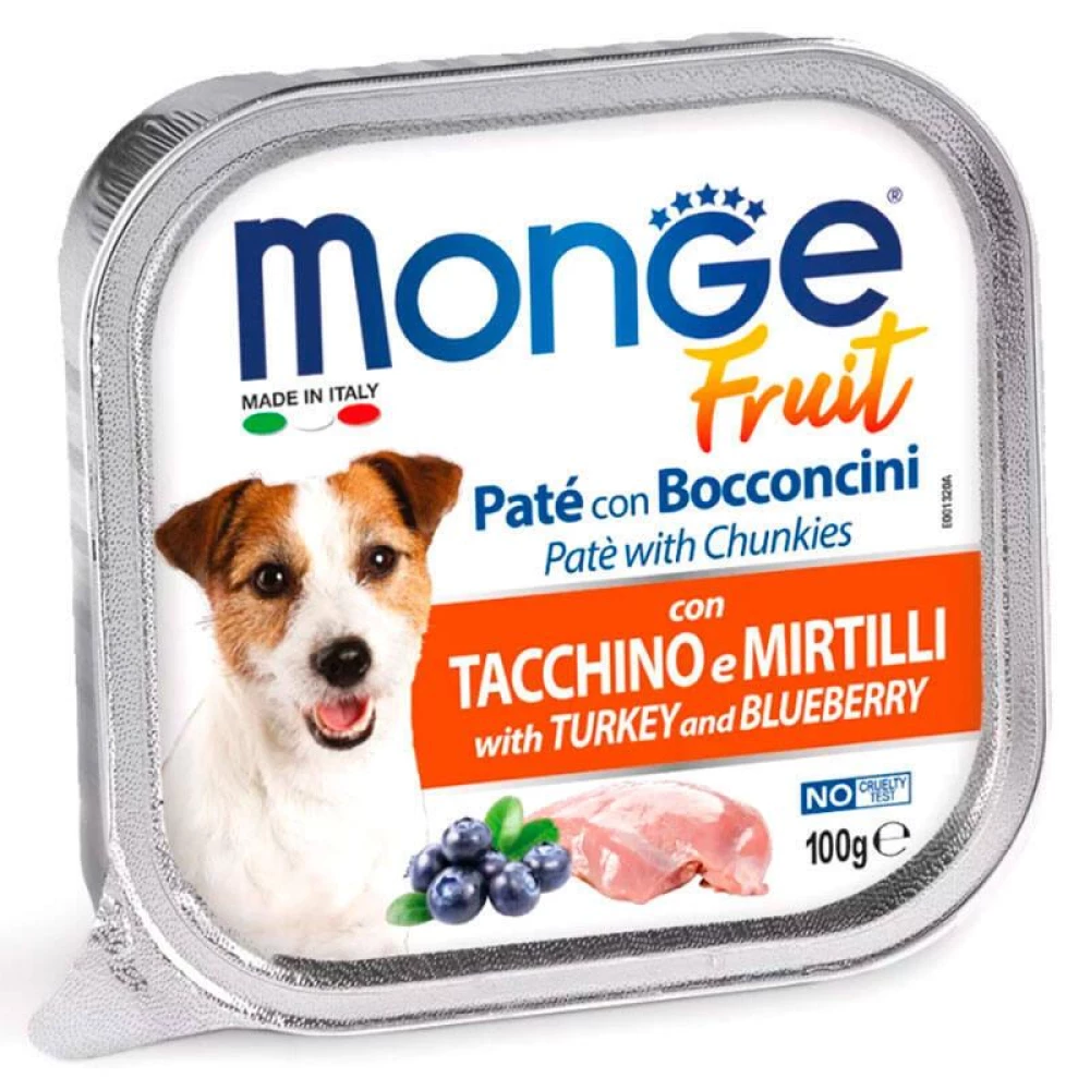 Monge DOG FRUIT Нежный паштет с мясом индейки и черникой для собак 100г