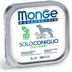 Monge Monoprotein Dog Solo Only Rabbit Монопротеиновый паштет с кроликом для собак 150г Monge Monoprotein Dog Solo Only Rabbit Монопротеиновый паштет с кроликом для собак 150г