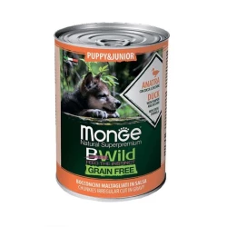 Monge BWild Grain Free Wet Duck Puppy&Junior Консервированный корм из утки для щенков (кусочки в соусе) 400г Monge BWild Grain Free Wet Duck Puppy&Junior Консервированный корм из утки для щенков (кусочки в соусе) 400г
