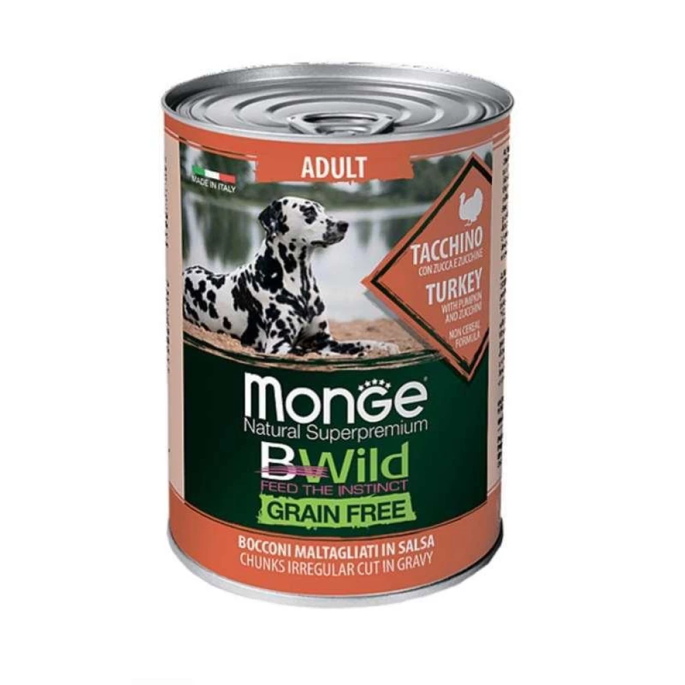 Monge BWild GF Wet Turkey Adult Консервированный корм из индейки для собак всех пород (кусочки в соусе) 400г
