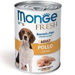 Monge Fresh Dog Chicken Консервированный корм для взрослых собак всех пород, курица (кусочки в паштете) 400г Monge Fresh Dog Chicken Консервированный корм для взрослых собак всех пород, курица (кусочки в паштете) 400г