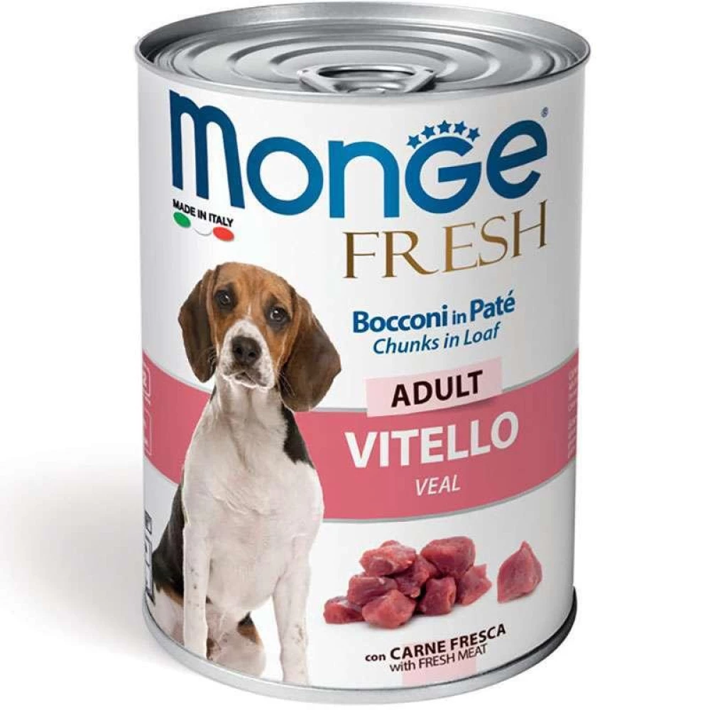 Monge Fresh Dog Veal Консервированный корм с телятиной для взрослых собак всех пород (кусочки в паштете) 400г