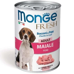 Monge Fresh Dog Pork Консервированный корм со свининой для взрослых собак всех пород (кусочки в паштете) 400г Monge Fresh Dog Pork Консервированный корм со свининой для взрослых собак всех пород (кусочки в паштете) 400г