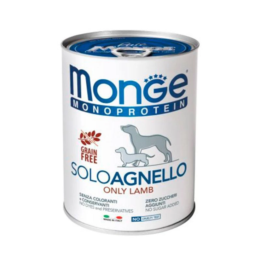 Monge Monoprotein Dog Solo Agnello 100% Монопротеиновый паштет с ягненком для собак 400г