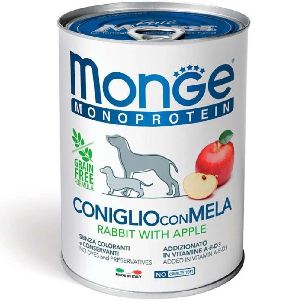 Monge Dog Monoprotein Fruit Rabbit with Apple Монопротеиновый паштет с кроликом для собак всех пород 400г