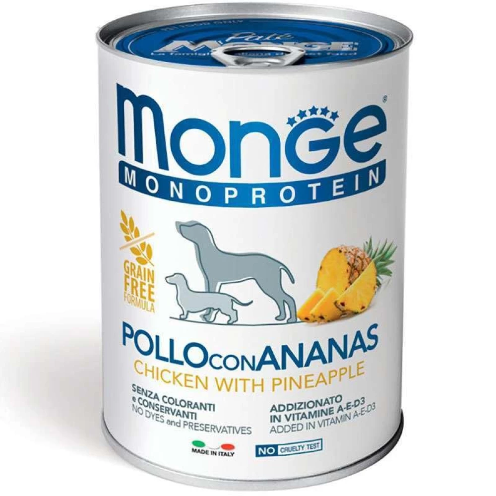 Monge Dog Monoprotein Fruit Chicken with Pineapple Монопротеиновый паштет с курицей для собак всех пород 400г