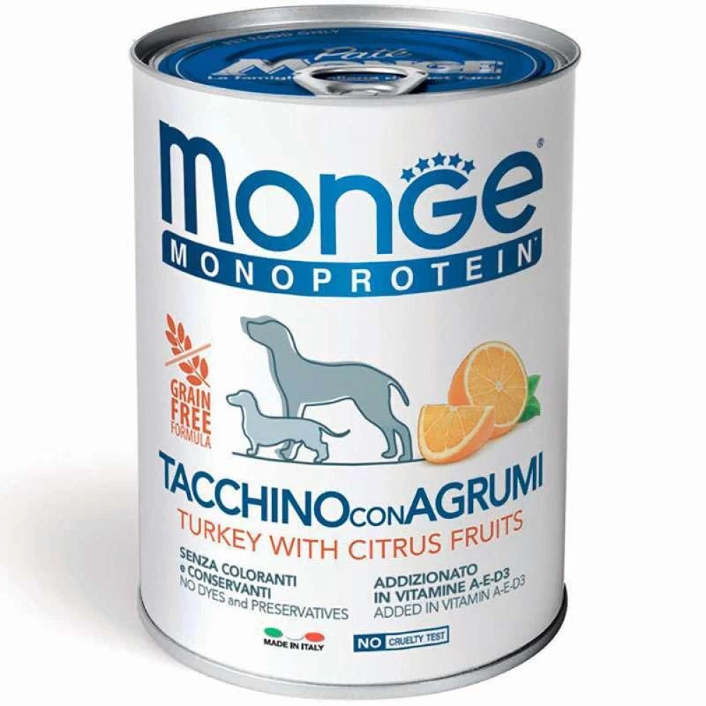 Monge Dog Monoprotein Fruit Turkey with Citrus Монопротеиновый паштет с индейкой и цитрусовыми для собак 400г