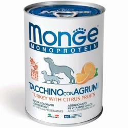 Monge Dog Monoprotein Fruit Turkey with Citrus Монопротеиновый паштет с индейкой и цитрусовыми для собак 400г