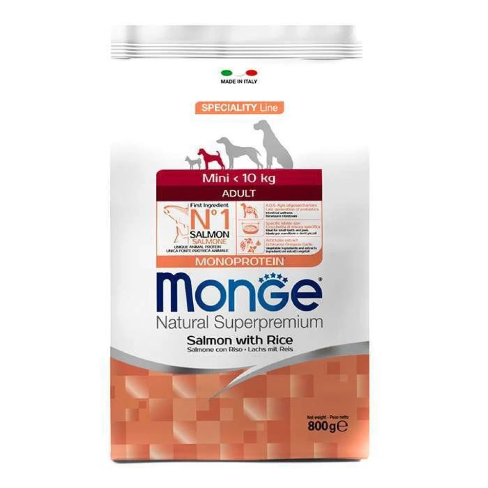 Monge Monoprotein Mini Adult Salmon Монопротеиновый корм с лососем для взрослых собак 800г