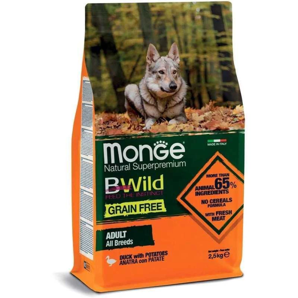 Monge BWild GF Duck Adult All Breeds Беззерновой корм из мяса утки для взрослых собак всех пород 2,5 кг