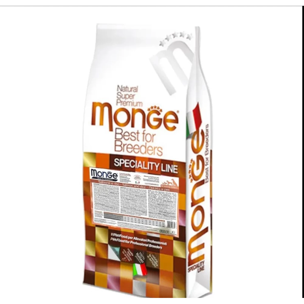 Monge Natural Superpremium All Breeds Adult Сухой корм с лососем и рисом для взрослых собак всех пород 15кг