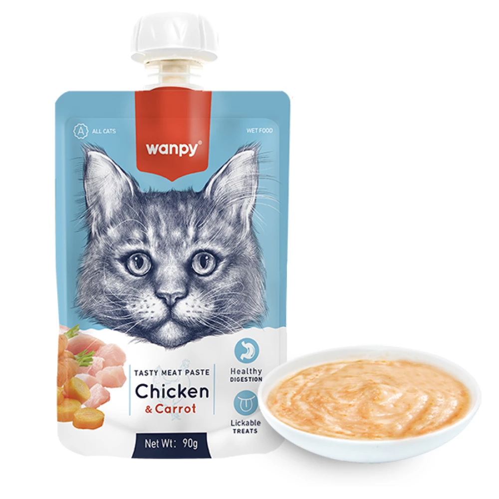 Wanpy Chicken & Carrot КРЕМ-ПЮРЕ КУРКА З МОРКВОЮ рідкий корм для котів 90г