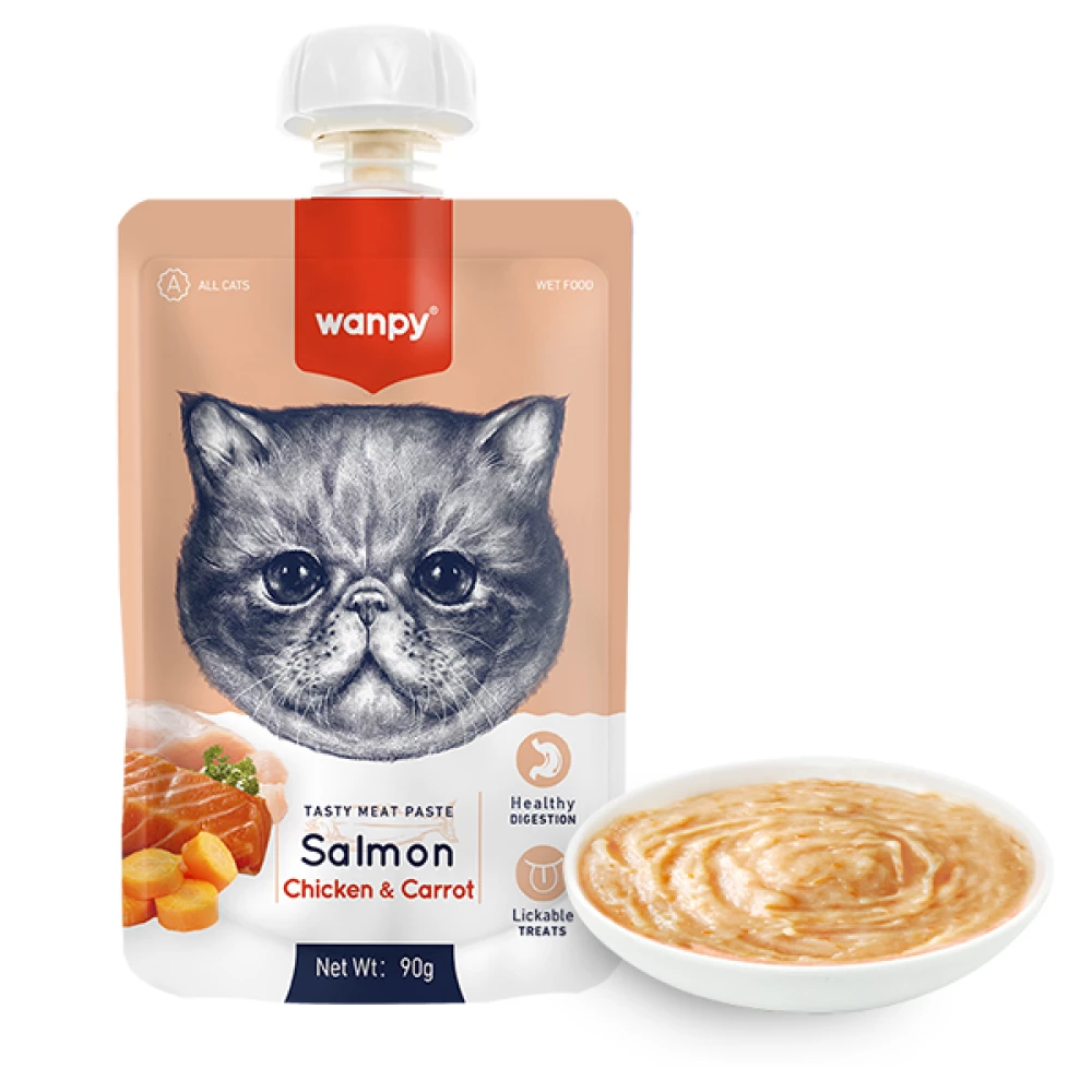 Wanpy Salmon Chicken & Carrot КРЕМ-ПЮРЕ ЛОСОСЬ І КУРКА З МОРКВОЮ рідкий корм для котів 90г