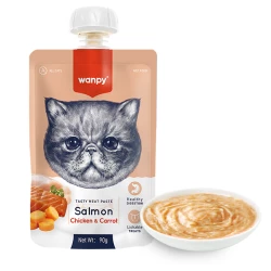 Wanpy Salmon Chicken & Carrot КРЕМ-ПЮРЕ ЛОСОСЬ І КУРКА З МОРКВОЮ рідкий корм для котів 90г