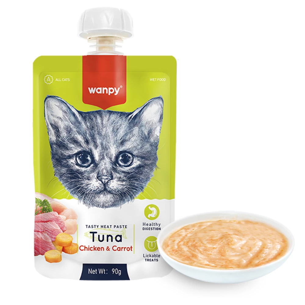 Wanpy Tuna Chicken & Carrot КРЕМ-ПЮРЕ ТУНЕЦЬ І КУРКА З МОРКВОЮ рідкий корм для котів 90г