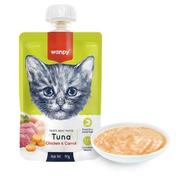 Wanpy Tuna Chicken & Carrot КРЕМ-ПЮРЕ ТУНЕЦЬ І КУРКА З МОРКВОЮ рідкий корм для котів 90г