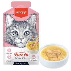 Wanpy Meat Broths Tuna&Shrimp беззерновий рідкий суп з тунцем і креветками для котів, пауч 50г