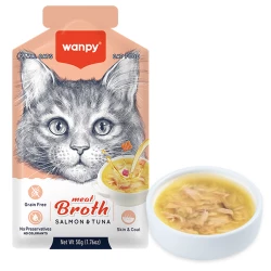 Wanpy Meat Broths Salmon&Tuna беззерновий рідкий суп з лососем і тунцем для котів, пауч 50г